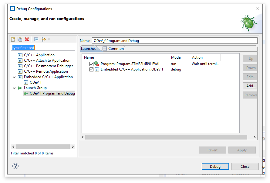 Debug Configuration dialog.